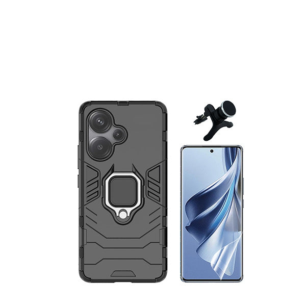 Kit Película Protectora de Hydrogel Frente + Capa de Proteção Militar Magnética + Suporte Magnético Com Pernas GIFT4ME para Xiaomi Redmi Note 13 Pro + Plus - Preto