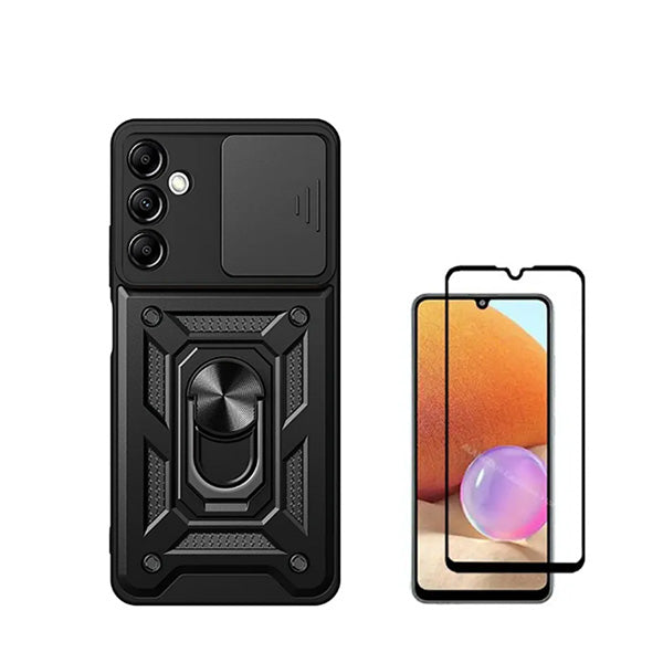 Kit Película de Vidro Temperado GorilasGlass + Capa de Proteção Militar Magnética Janela Deslizante GIFT4ME para Samsung Galaxy A15 5G - Preto