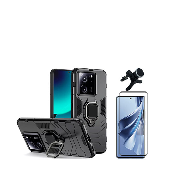 Kit Película de Vidro Temperado GorilasGlass + Capa de Proteção Militar Magnética + Suporte Magnético Com Pernas GIFT4ME para Xiaomi 13T Pro - Preto