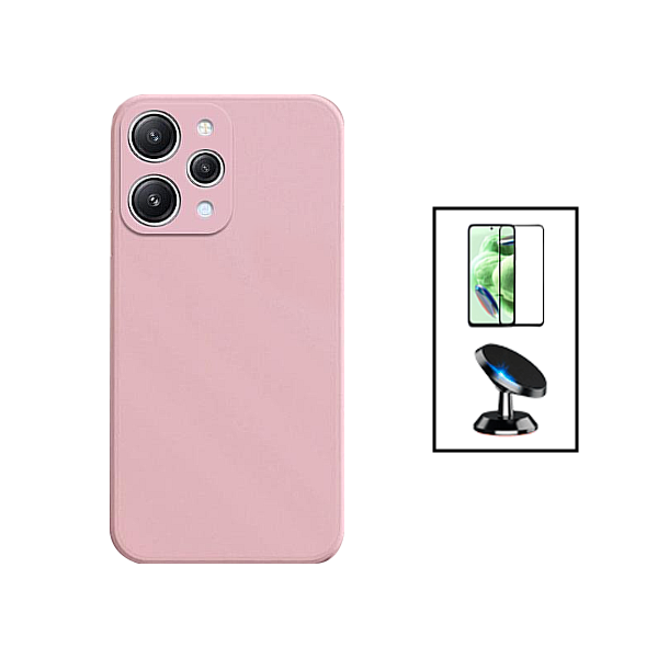 Kit Película de Vidro Temperado GorilasGlass + Capa Proteção Traseira Silicone + Suporte Magnético para Xiaomi Redmi Note 12R - Rosa