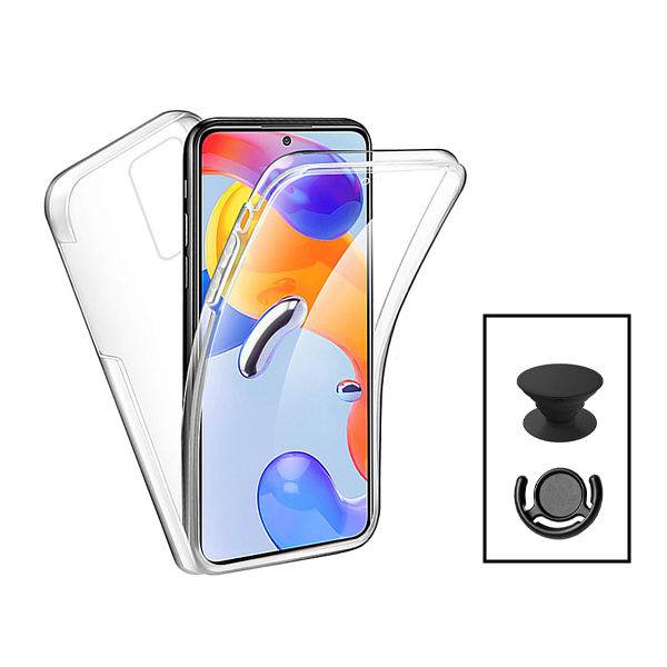 Kit Capa 360° Proteção Frente e Verso + 1 HandHolder + 1 Suporte HandHolder Preto para Xiaomi Redmi Note 12 Pro Plus - Transparente/Preto
