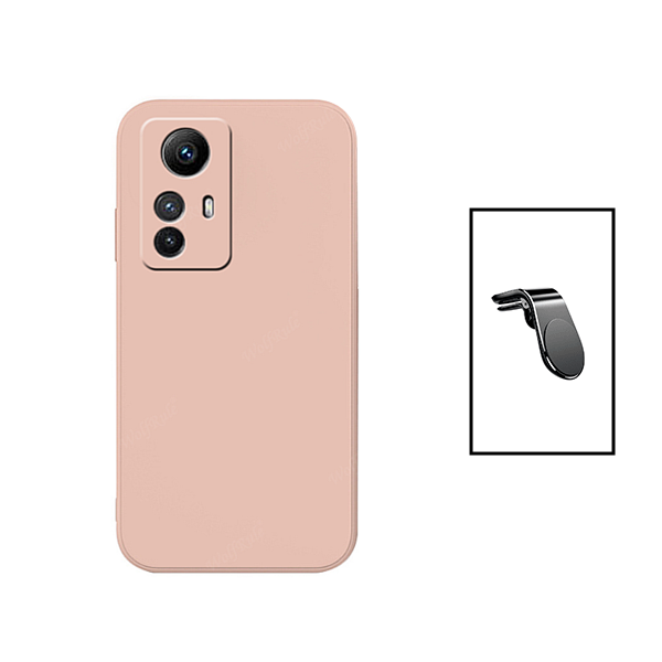 Kit Suporte de Carro Magnético L + Capa Proteção Traseira Silicone para Xiaomi Redmi Note 12S - Rosa
