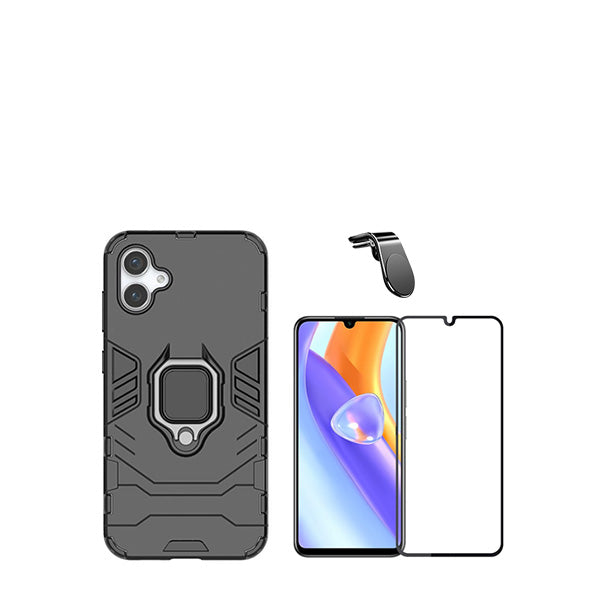 Kit Película de Vidro Temperado GorilasGlass + Capa de Proteção Militar Magnética + Suporte de Carro Magnético L GIFT4ME para Samsung Galaxy A05 - Preto