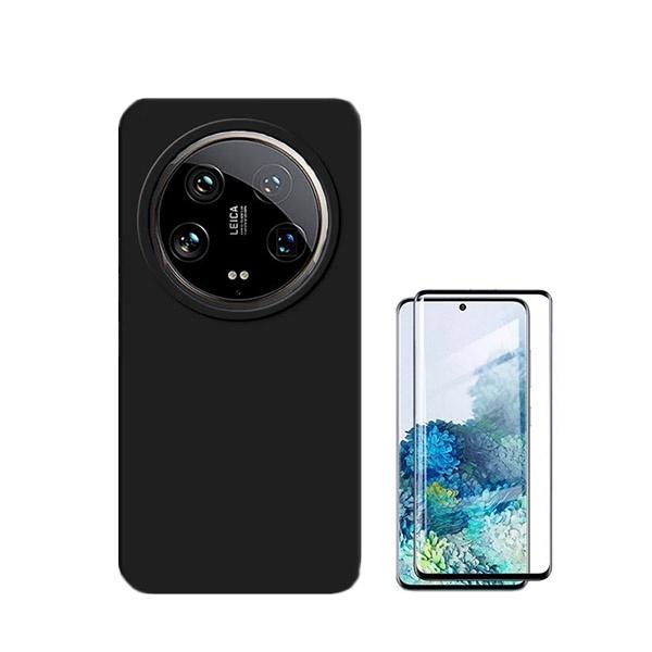 Kit Película de Vidro Temperado GOrilasGlass Curvado + Capa Proteção Traseira Silicone GIFT4ME para Xiaomi 14 Ultra - Preto