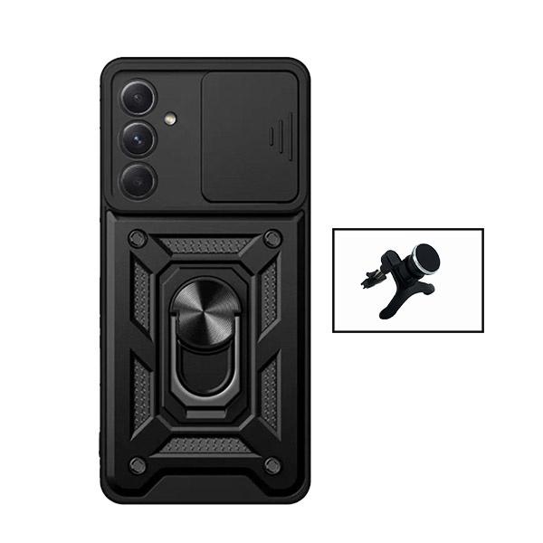 Kit Suporte Magnético Com Pernas + Capa de Proteção Militar Magnética Janela Deslizante GIFT4ME para Samsung Galaxy A55 5G - Preto
