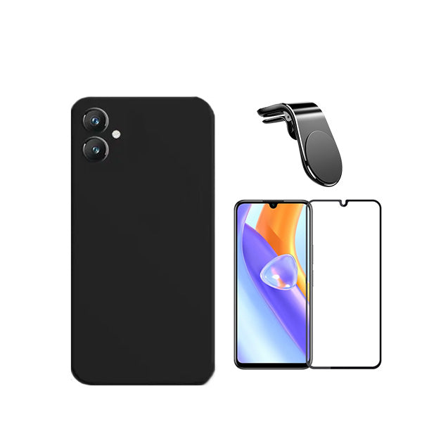 Kit Película de Vidro Temperado GorilasGlass + Capa Proteção Traseira Silicone + Suporte de Carro Magnético L Phonecare para Samsung Galaxy A05 - Preto