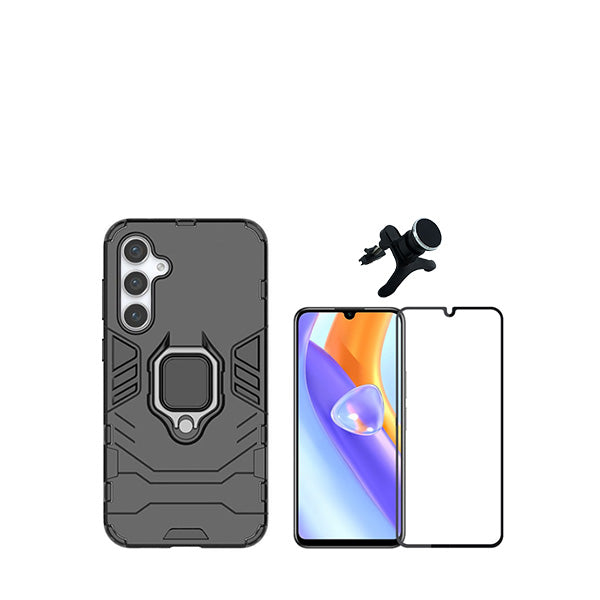 Kit Película de Vidro Temperado GorilasGlass + Capa de Proteção Militar Magnética + Suporte Magnético Com Pernas GIFT4ME para Samsung Galaxy A25 - Preto
