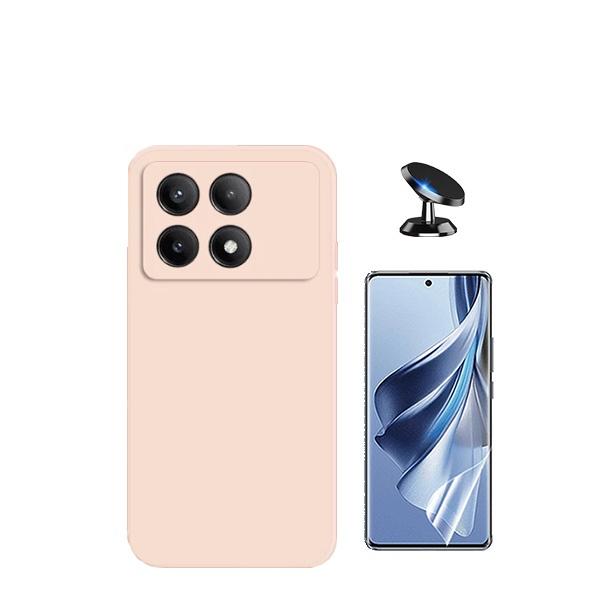 Kit Película Protectora de Hydrogel Frente + Capa Proteção Traseira Silicone + Suporte Magnético GIFT4ME para Xiaomi Poco X6 Pro 5G - Rosa