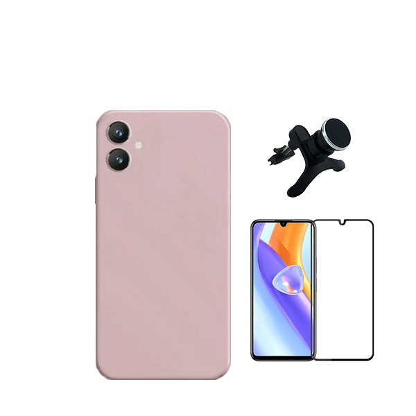 Kit Película de Vidro Temperado GorilasGlass + Capa Proteção Traseira Silicone + Suporte Magnético Com Pernas Phonecare para Samsung Galaxy A05 - Rosa