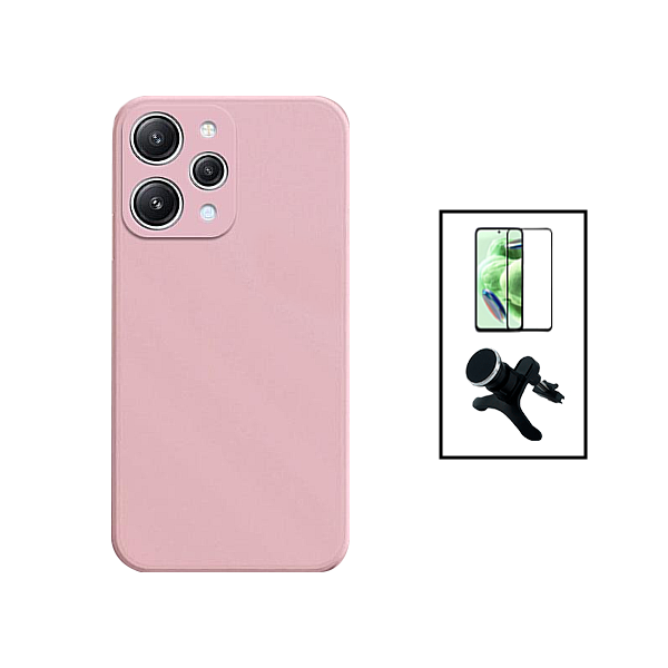 Kit Película de Vidro Temperado GorilasGlass + Capa Proteção Traseira Silicone + Suporte Magnético Com Pernas para Xiaomi Redmi Note 12R - Rosa