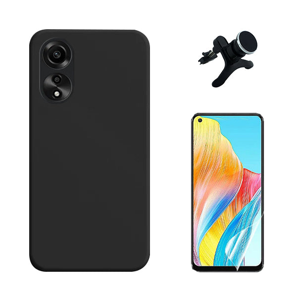 Kit Película Protectora de Hydrogel Frente + Capa Proteção Traseira Silicone + Suporte Magnético Com Pernas GIFT4ME para Oppo A78 4G - Preto