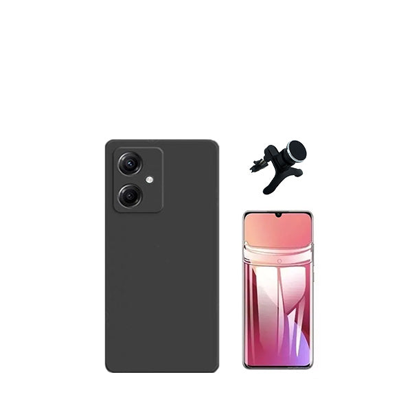 Kit Película Protectora de Hydrogel Frente + Capa Proteção Traseira Silicone + Suporte Magnético Com Pernas GIFT4ME para Xiaomi Redmi 13C 5G - Preto