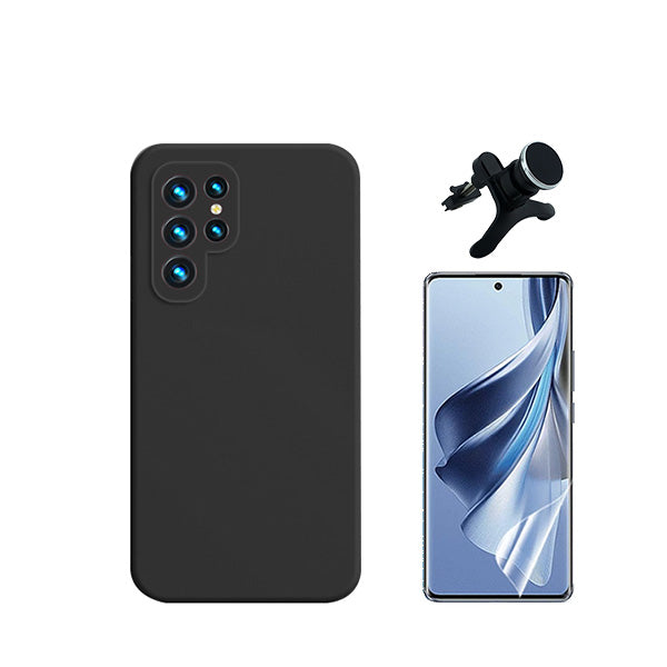 Kit Película Protectora de Hydrogel Frente + Capa Proteção Traseira Silicone + Suporte Magnético Com Pernas Phonecare para Samsung Galaxy S24 Ultra 5G - Preto