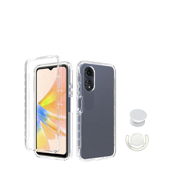 Kit Capa 360° Proteção Frente e Verso + 1 HandHolder + 1 Suporte HandHolder Branco GIFT4ME para Oppo A18 - Transparente/Branco