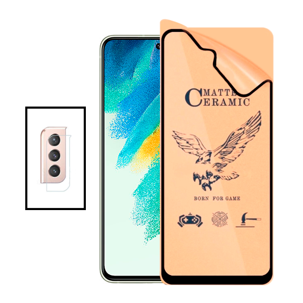 KIT Vidro Temperado Ceramica Full Cover + Película Protectora para Câmara Traseira para Samsung Galaxy S22 Ultra 5G - Transparente/Preto
