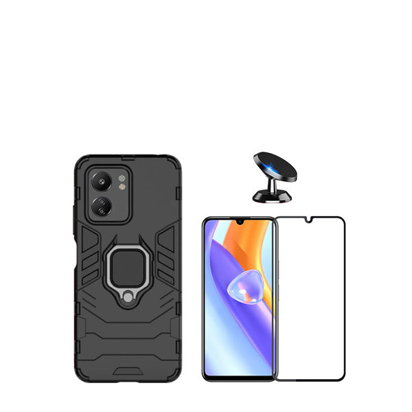 Kit Película de Vidro Temperado GorilasGlass + Capa de Proteção Militar Magnética + Suporte Magnético GIFT4ME para Xiaomi Redmi 13C - Preto