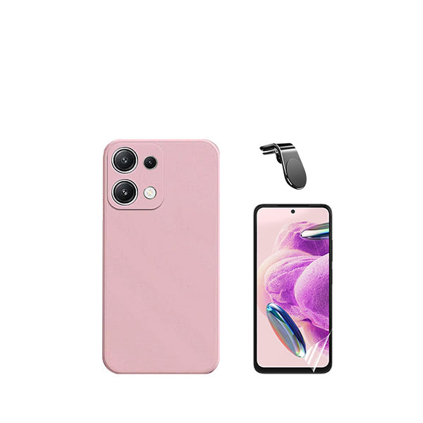Kit Película Protectora de Hydrogel Frente + Capa Proteção Traseira Silicone + Suporte de Carro Magnético L GIFT4ME para Xiaomi Redmi Note 13 4G - Rosa
