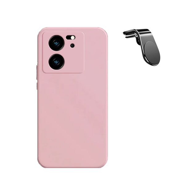Kit Suporte de Carro Magnético L + Capa Proteção Traseira Silicone GIFT4ME para Xiaomi 13T Pro - Rosa