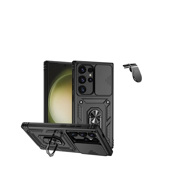 Kit Suporte de Carro Magnético L + Capa de Proteção Militar Magnética Janela Deslizante GIFT4ME para Samsung Galaxy S24 Ultra 5G - Preto