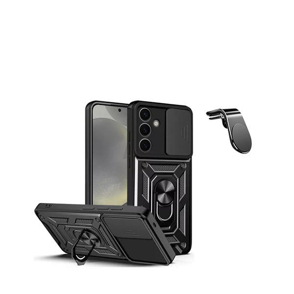 Kit Suporte de Carro Magnético L + Capa de Proteção Militar Magnética Janela Deslizante GIFT4ME para Samsung Galaxy S24 Plus + 5G - Preto