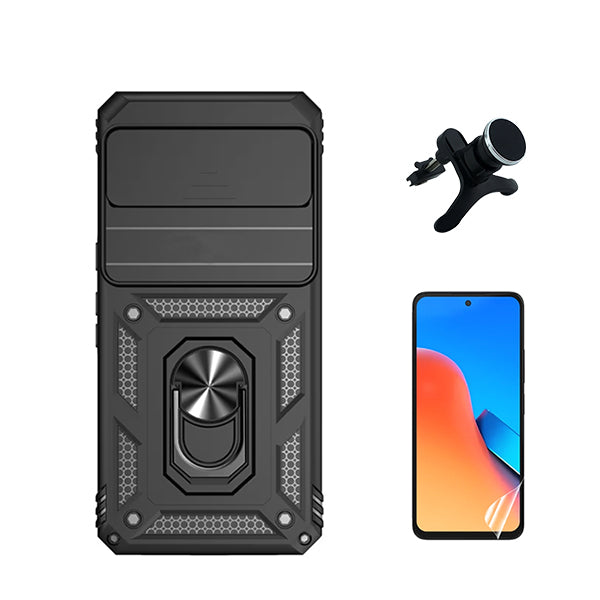 Kit Película Protectora de Hydrogel Frente + Capa de Proteção Militar Magnética Janela Deslizante + Suporte Magnético Com Pernas GIFT4ME para Google Pixel 8 - Preto
