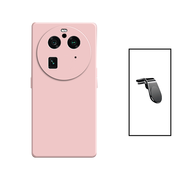 Kit Suporte de Carro Magnético L + Capa Proteção Traseira Silicone para Oppo Find X6 Pro - Rosa