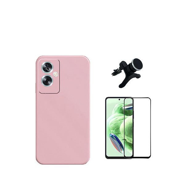 Kit Película de Vidro Temperado GorilasGlass + Capa Proteção Traseira Silicone + Suporte Magnético Com Pernas GIFT4ME para Oppo A79 5G - Rosa