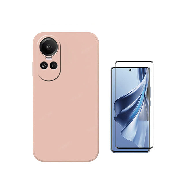 Kit Película de Vidro Temperado GorilasGlass Curvado + Capa Proteção Traseira Silicone Phonecare para Oppo Reno 10 Pro - Rosa