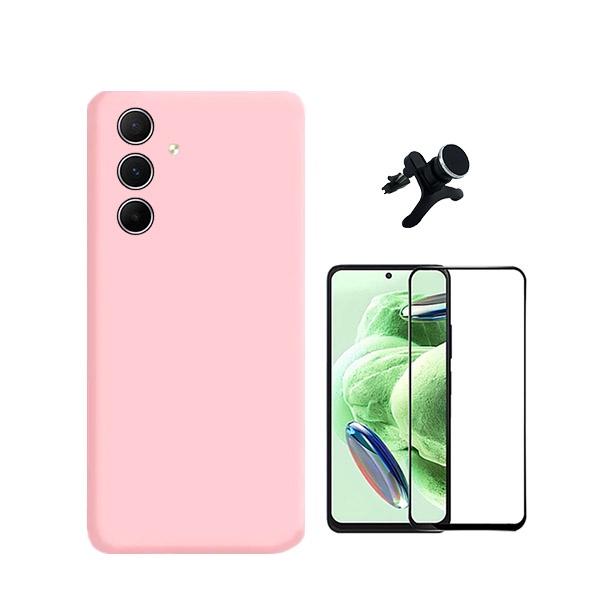 Kit Película de Vidro Temperado GorilasGlass + Capa Proteção Traseira Silicone + Suporte Magnético Com Pernas GIFT4ME para Samsung Galaxy A35 5G - Rosa
