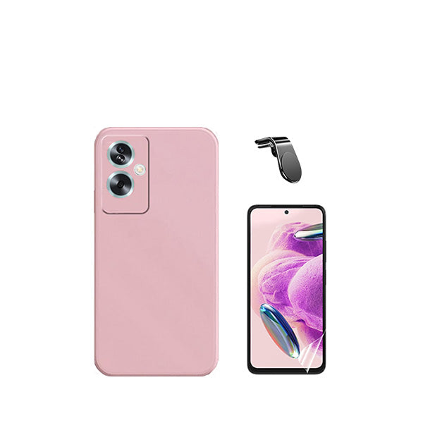 Kit Película Protectora de Hydrogel Frente + Capa Proteção Traseira Silicone + Suporte de Carro Magnético L GIFT4ME para Oppo A79 5G - Rosa