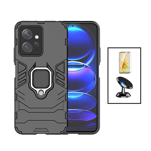 Kit Película de Vidro Temperado GorilasGlass + Capa de Proteção Militar Magnética + Suporte Magnético para Xiaomi Redmi Note 12 4G - Preto