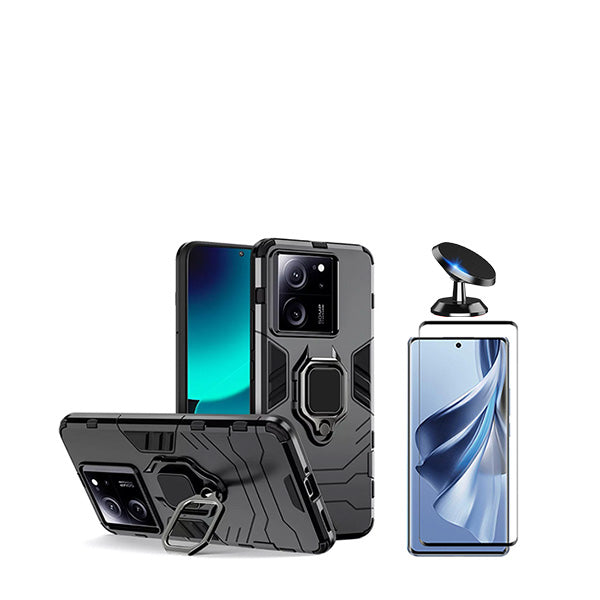 Kit Película de Vidro Temperado GorilasGlass + Capa de Proteção Militar Magnética + Suporte Magnético GIFT4ME para Xiaomi 13T - Preto