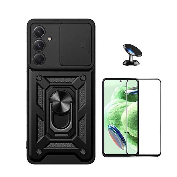 Kit Película de Vidro Temperado GOrilasGlass + Capa de Proteção Militar Magnética Janela Deslizante + Suporte Magnético GIFT4ME para Samsung Galaxy A35 5G - Preto