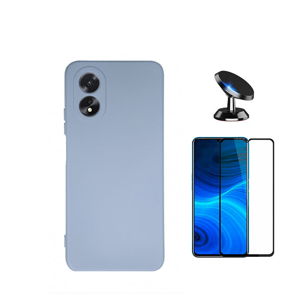 Kit Película de Vidro Temperado GorilasGlass + Capa Proteção Traseira Silicone + Suporte Magnético Phonecare para Oppo A38 4G - Azul Claro