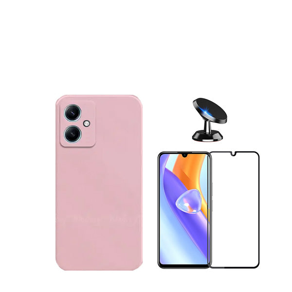 Kit Película de Vidro Temperado GorilasGlass + Capa Proteção Traseira Silicone + Suporte Magnético GIFT4ME para Xiaomi Redmi 13C 5G - Rosa