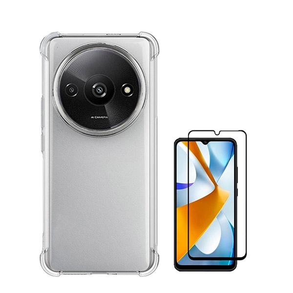 Kit Capa Traseira Super Proteção Transparente + Película de Vidro Temperado GOrilasGlass GIFT4ME para Xiaomi Redmi A3 - Transparente