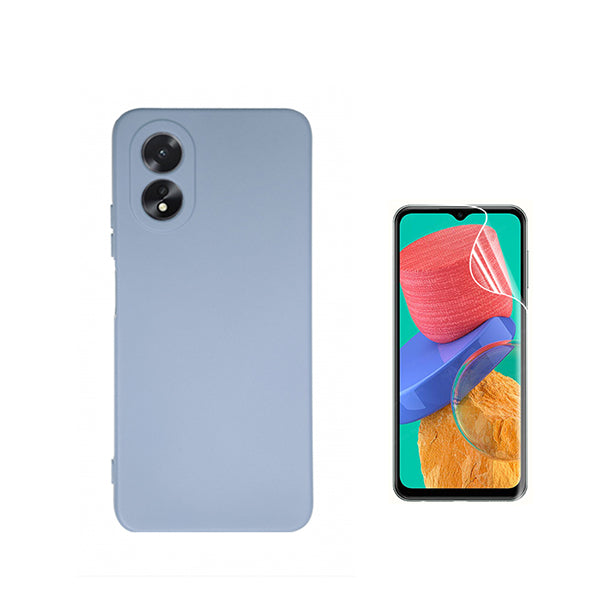 Kit Película Protectora de Hydrogel Frente + Capa Proteção Traseira Silicone Phonecare para Oppo A38 4G - Azul Claro