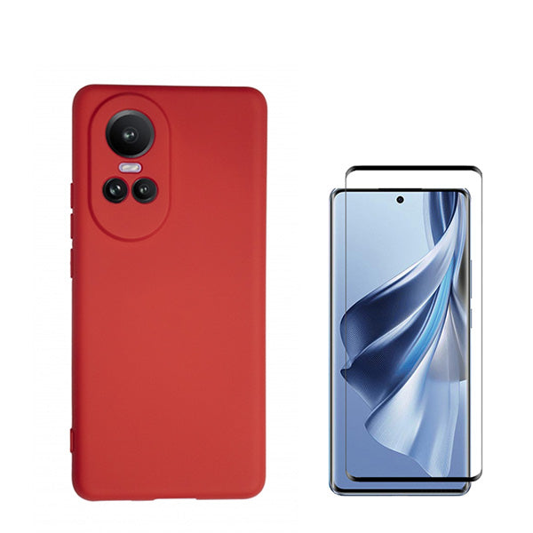 Kit Película de Vidro Temperado GorilasGlass Curvado + Capa Proteção Traseira Silicone Phonecare para Oppo Reno 10 Pro - Vermelho