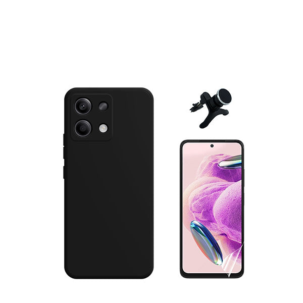 Kit Película Protectora de Hydrogel Frente + Capa Proteção Traseira Silicone + Suporte Magnético Com Pernas GIFT4ME para Xiaomi Redmi Note 13 4G - Preto