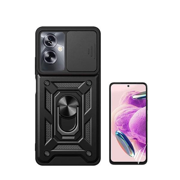 Kit Película Protectora de Hydrogel Frente + Capa de Proteção Militar Magnética Janela Deslizante GIFT4ME para Oppo A79 5G - Preto