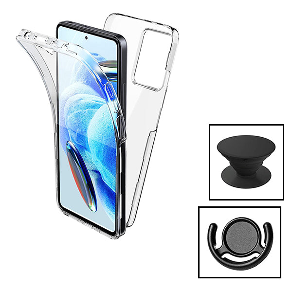 Kit Capa 360° Proteção Frente e Verso + 1 HandHolder + 1 Suporte HandHolder Preto Phonecare para Xiaomi 13T Pro - Transparente/Preto