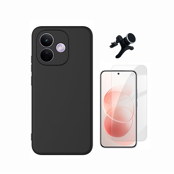 Kit Vidro Temperado Cleargorilasglass + Capa Proteção Silicone +  Suporte Reforçado de Carro GIFT4ME Para Xiaomi Redmi Note 17 Pro 5G - Preto