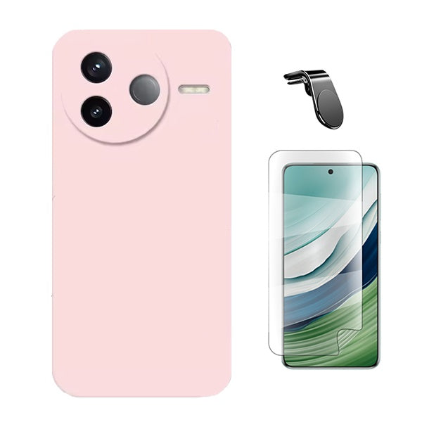 Kit Película Protectora de Hydrogel Frente + Capa Proteção Silicone + Suporte Magnético L GIFT4ME Para Xiaomi Poco F7 Ultra - Rosa