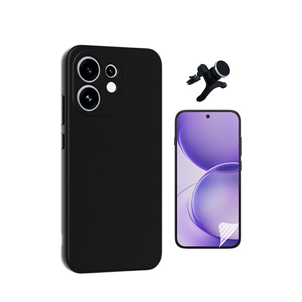 Kit Película Protectora de Hydrogel Frente + Capa Proteção Silicone + Suporte Reforçado de Carro GIFT4ME Para Oppo Reno16 - Preto