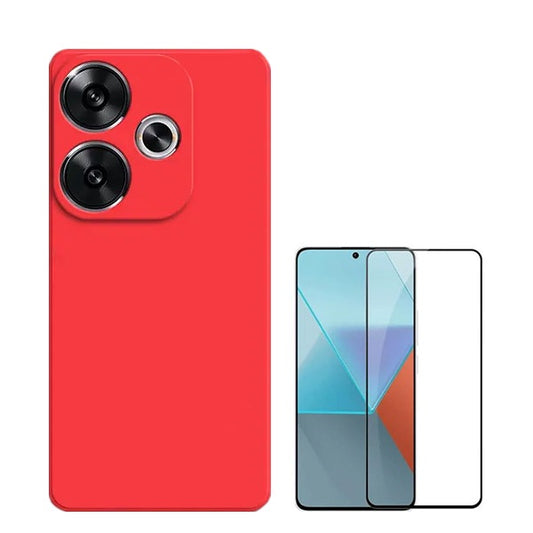 Kit Película de Vidro Temperado Gorilasglass + Capa Proteção Traseira Silicone GIFT4ME Compativel Com Xiaomi Poco F6 - Vermelho