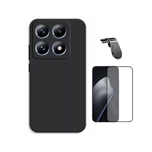 Kit Película de Vidro Temperado Gorilasglass + Capa Proteção Silicone + Suporte Magnético L GIFT4ME Para Xiaomi 15T 5G - Preto