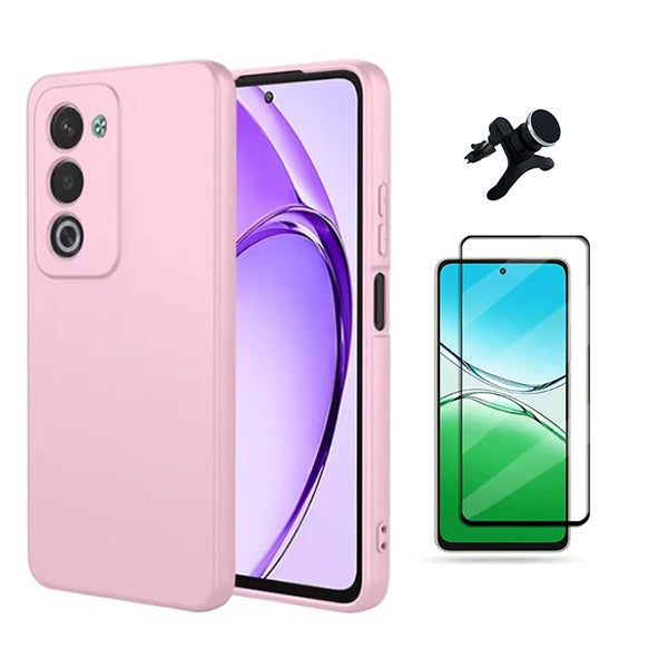 Kit Película de Vidro Temperado Gorilasglass + Capa Proteção Silicone + Suporte Reforçado de Carro GIFT4ME Para Oppo A5 4G - Rosa