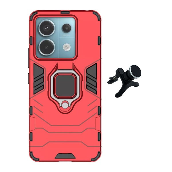 Kit Suporte Magnético Com Pernas + Capa de Proteção Militar Magnética Gift4Me Para Xiaomi Redmi Note 13 - Vermelho