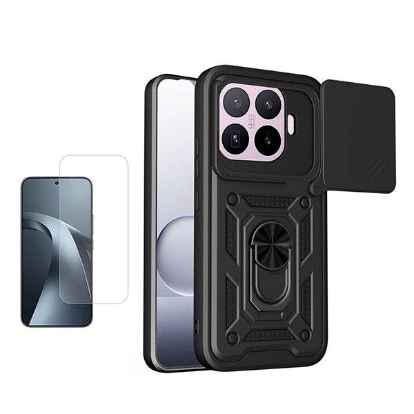 Kit Vidro Temperado Cleargorilasglass + Capa de Proteção Militar Magnética Janela GIFT4ME Para Xiaomi 17T Pro 5G - Preto
