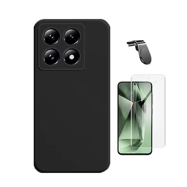 Kit Película Protectora de Hydrogel Frente + Capa Proteção Silicone + Suporte Magnético L Gift4Me Para Xiaomi 14T - Preto